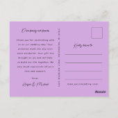 Paarse bloemenbruiloft foto dank u briefkaart (Achterkant)