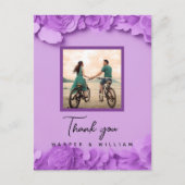 Paarse bloemenbruiloft foto dank u briefkaart (Voorkant)