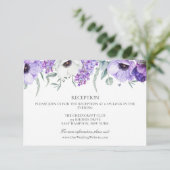 Paarse bloemenbruiloft online receptie informatiekaartje (Staand voorkant)
