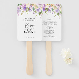 Paarse bloemenbruiloft programma hand fan, floral handwaaier