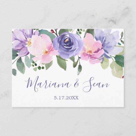 Paarse Bloemenbruiloft QR Code Response Kaart (Voorkant)