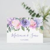 Paarse Bloemenbruiloft QR Code Response Kaart (Staand voorkant)