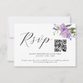 Paarse Bloemenbruiloft QR Code RSVP-kaart RSVP Kaartje (Voorkant)