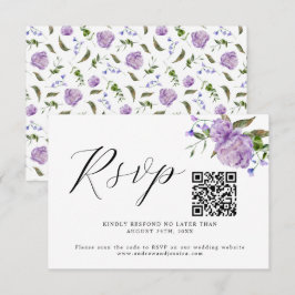 Paarse Bloemenbruiloft QR Code RSVP-kaart RSVP Kaartje