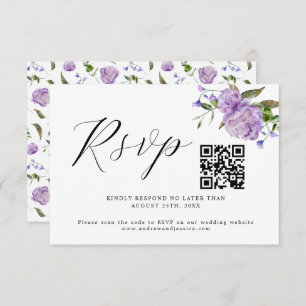 Paarse Bloemenbruiloft QR Code RSVP-kaart RSVP Kaartje