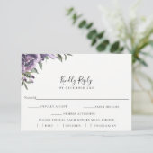 Paarse Bloemenbruiloft RSVP Maaltijdkeuze Kaart (Staand voorkant)