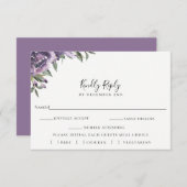 Paarse Bloemenbruiloft RSVP Maaltijdkeuze Kaart (Voorkant / Achterkant)