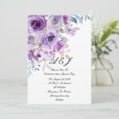 paarse bloemenbruiloft uitnodiging (Staand voorkant)