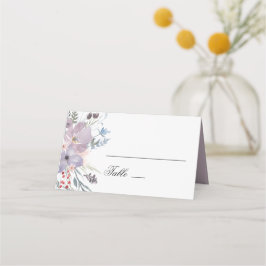 Paarse bloemenbruiloft. Waterverf lavendelbloemen Plaatskaartje