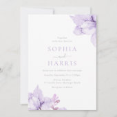 Paarse bloemenbruiloft Waterverf prachtig Kaart (Voorkant)