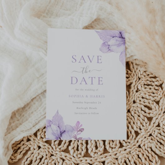 Paarse bloemenbruiloft Waterverf prachtig Save The Date