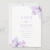 Paarse bloemenbruiloft Waterverf prachtig Save The Date (Voorkant)
