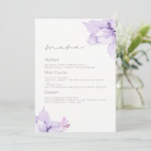 Paarse bloemenbruiloft Waterverf Prachtige bruilof Menu (Staand voorkant)