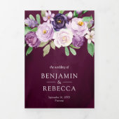 Paarse Bloemencode QR Code Donkere Moody Plum Brui Drieluik Uitnodiging (Cover)