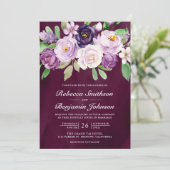 Paarse Bloemencode QR Code Donkere Moody Plum Brui Kaart (Staand voorkant)