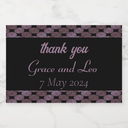 Paarse bloemendamast zwart bruiloft sparkling wijnetiket (Enkel label)