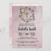 Paarse bloemendoop / doopuitnodiging kaart (Voorkant / Achterkant)