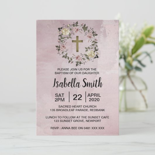 Paarse bloemendoop / doopuitnodiging kaart (Staand voorkant)