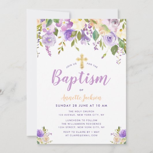 paarse bloemendoop kaart (Voorkant)