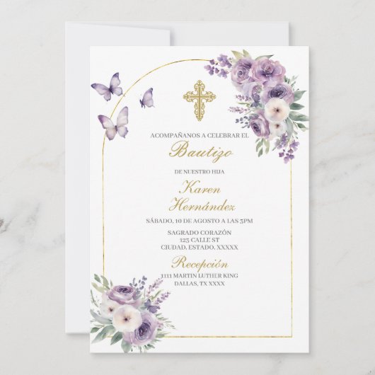 Paarse bloemendoop Spaans Kaart (Voorkant)