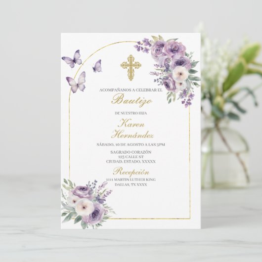 Paarse bloemendoop Spaans Kaart (Staand voorkant)