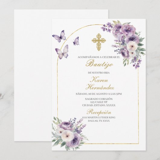 Paarse bloemendoop Spaans Kaart (Voorkant / Achterkant)