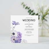 Paarse bloemenelegante vierkante bruiloft uitnodig kaart (Staand voorkant)