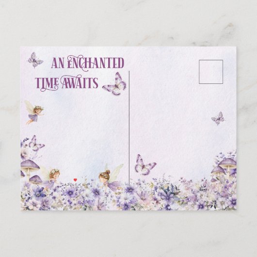 Paarse Bloemenfee Eerste Foto Verjaardag Uitnodiging Briefkaart (Achterkant)