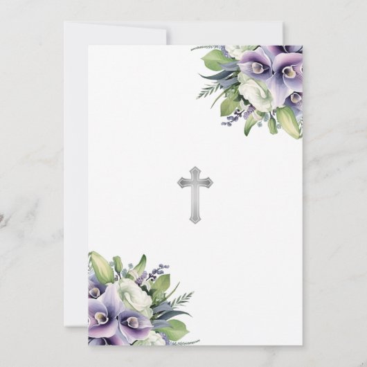 Paarse Bloemenfoto Herdenkingsdienst Begrafenis Kaart (Achterkant)