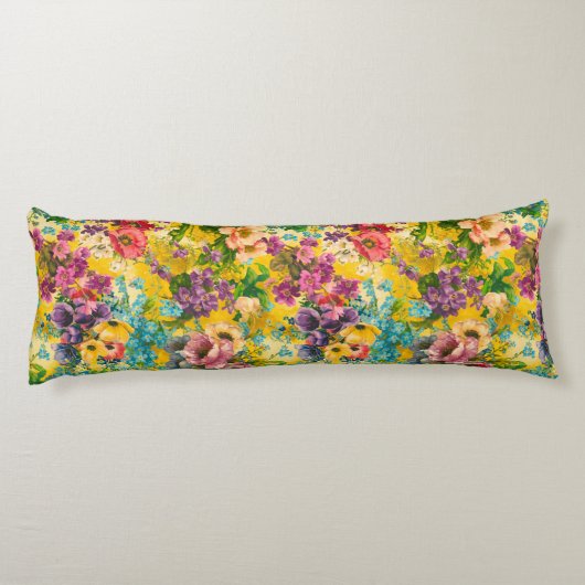 paarse bloemengele dessin lichaamskussen (Achterkant)