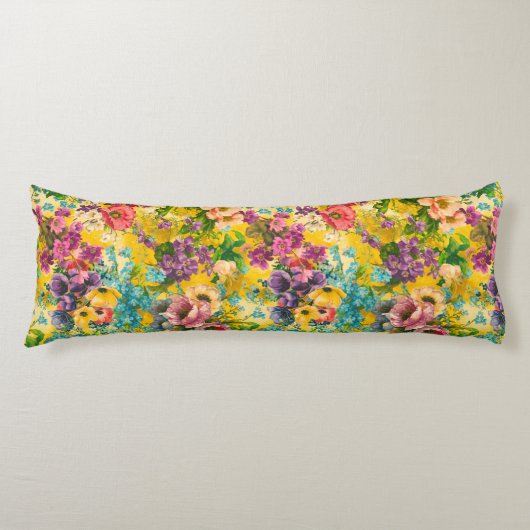 paarse bloemengele dessin lichaamskussen (Voorkant)