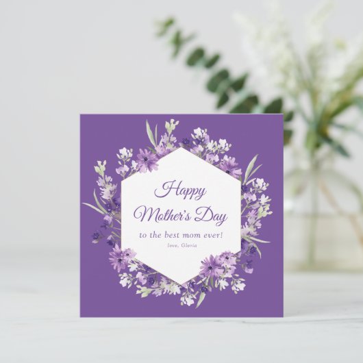 paarse bloemengelukkige moederdag kaart (Staand voorkant)