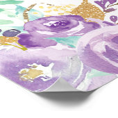 Paarse bloemengezicht lama babyshower welkom achte poster (Hoek)