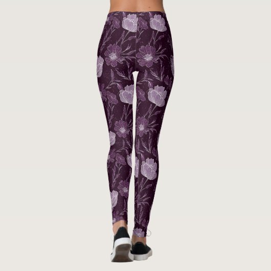 Paarse bloemenglitterpatroon leggings (Achterkant)