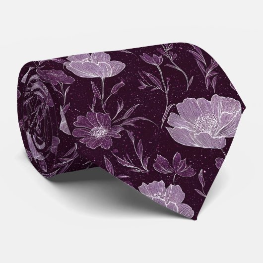 Paarse bloemenglitterpatroon stropdas (Opgerold)