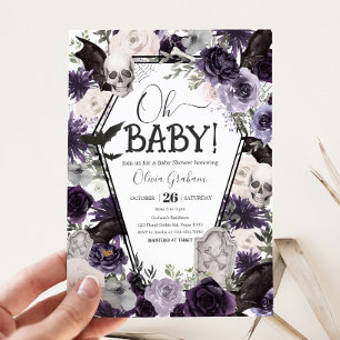 Paarse bloemengotisch Baby shower Kaart
