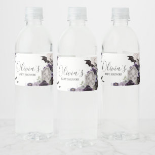 Paarse bloemengotisch Baby shower Waterfles Etiket