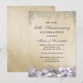 Paarse Bloemengoud 50ste Huwelijksjubileum Uitnodi Kaart (Voorkant / Achterkant)