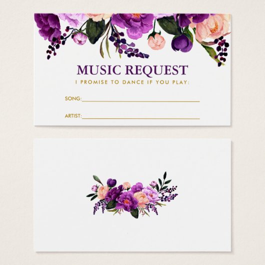 Paarse Bloemengoud Bruiloft Muziek Song Aanvraag K Visitekaartje (Voorkant /achterkant)