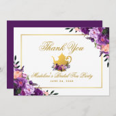 Paarse bloemengoud dank u bruids theefeest p bedankkaart (Voorkant / Achterkant)