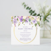 Paarse bloemengouden accenten neutraal Baby shower Kaart (Staand voorkant)