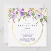 Paarse bloemengouden accenten neutraal Baby shower Kaart (Voorkant)