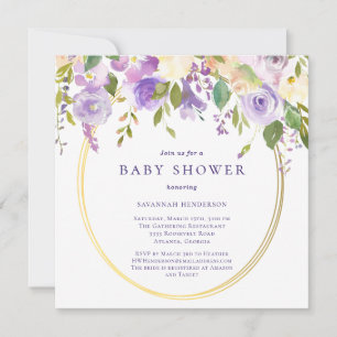 Paarse bloemengouden accenten neutraal Baby shower Kaart