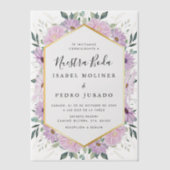 Paarse bloemengouden bladeren Nuestra Boda bruilof Vellum Uitnodigingen (Voorkant)