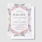 Paarse bloemengouden bladeren Nuestra Boda bruilof Vellum Uitnodigingen (Offset)