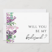 Paarse bloemengroen bruidsmeisje voorstel Kaart (Voorkant)