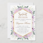 Paarse bloemengroen Sweet Sixteen 16 Verjaardag Kaart (Voorkant)