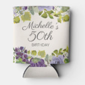Paarse bloemengroene blaadjes 50e verjaardag Foto Blikjeskoeler (Voorkant)