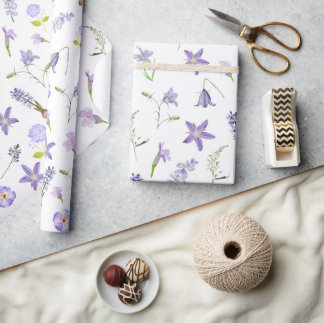 Paarse bloemengroene bladeren Boho Cadeaupapier