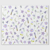 Paarse bloemengroene bladeren Boho Cadeaupapier (Vlak)